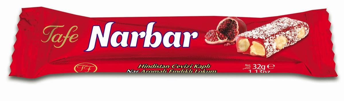 TAFE Narbar - Pomegranate Flavored Turkish Delight with Hazelnut & Coconut - Individually Wrapped Gourmet Candy Bar - Premium Mediterranean Sweet