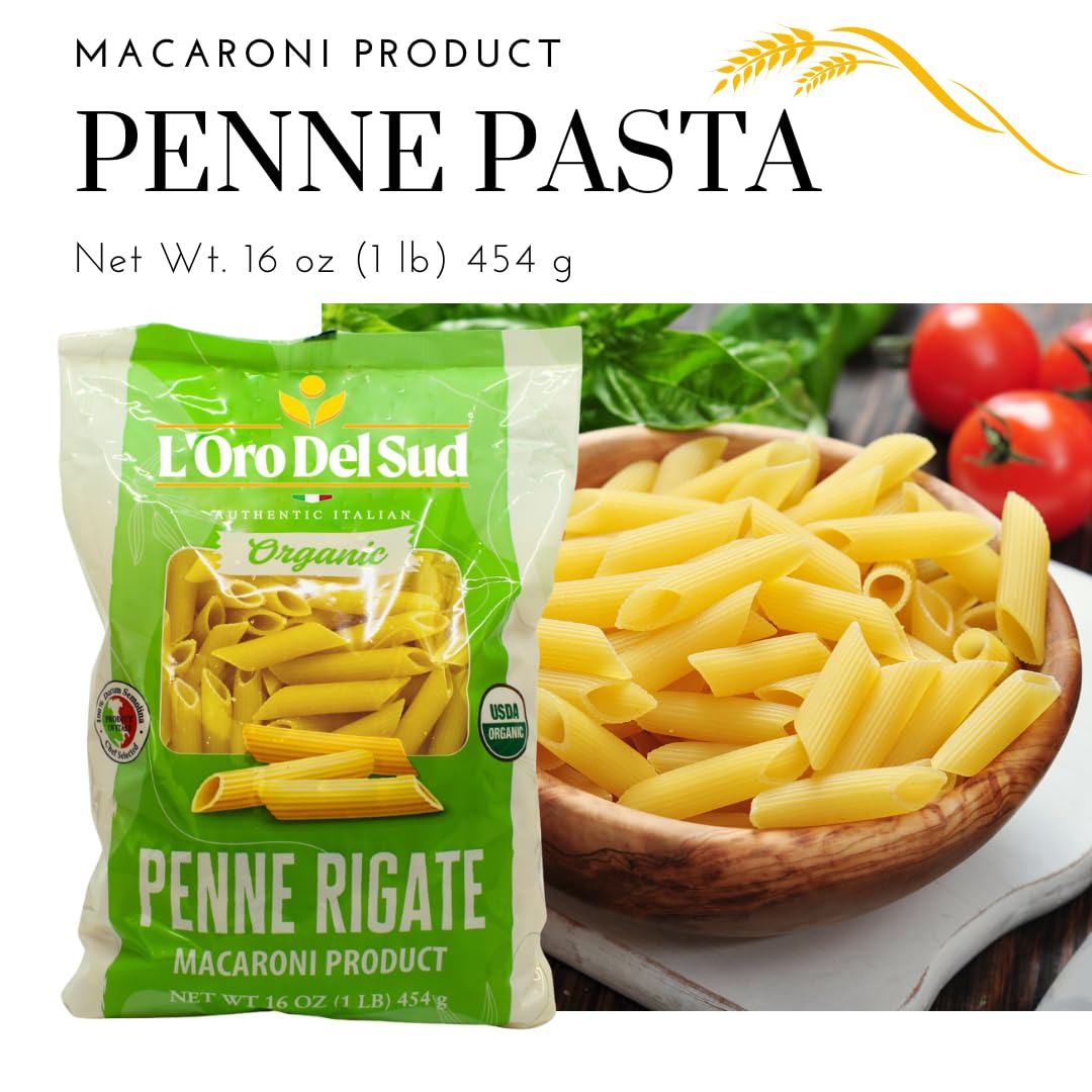 Organic Penne Rigate, 100% Durum Wheat, Italian Pasta, Premium Quality Product of Italy (10 pack x 16 Oz) Non GMO, Vegan, Kosher Certified by L'Oro
