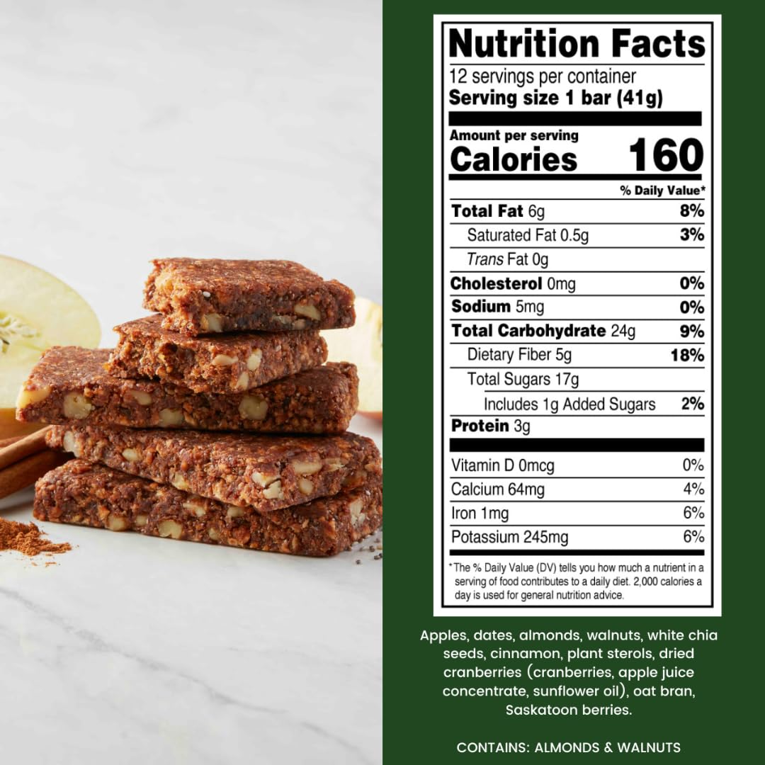 Step One Foods Apple Cinnamon Bars, Heart Healthy Snack Plant Sterols, Omega 3's and Dietary Fiber Gluten Free, Non-GMO, Vegan, Fruit and Nut Granola