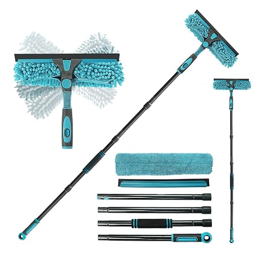AIDELY 62" Window Squeegee, 2 in 1 Window Cleaning Tool with Telescopic Pole, Rotatable and Bendable Head for High Windows Indoor Outdoor, Includes 2