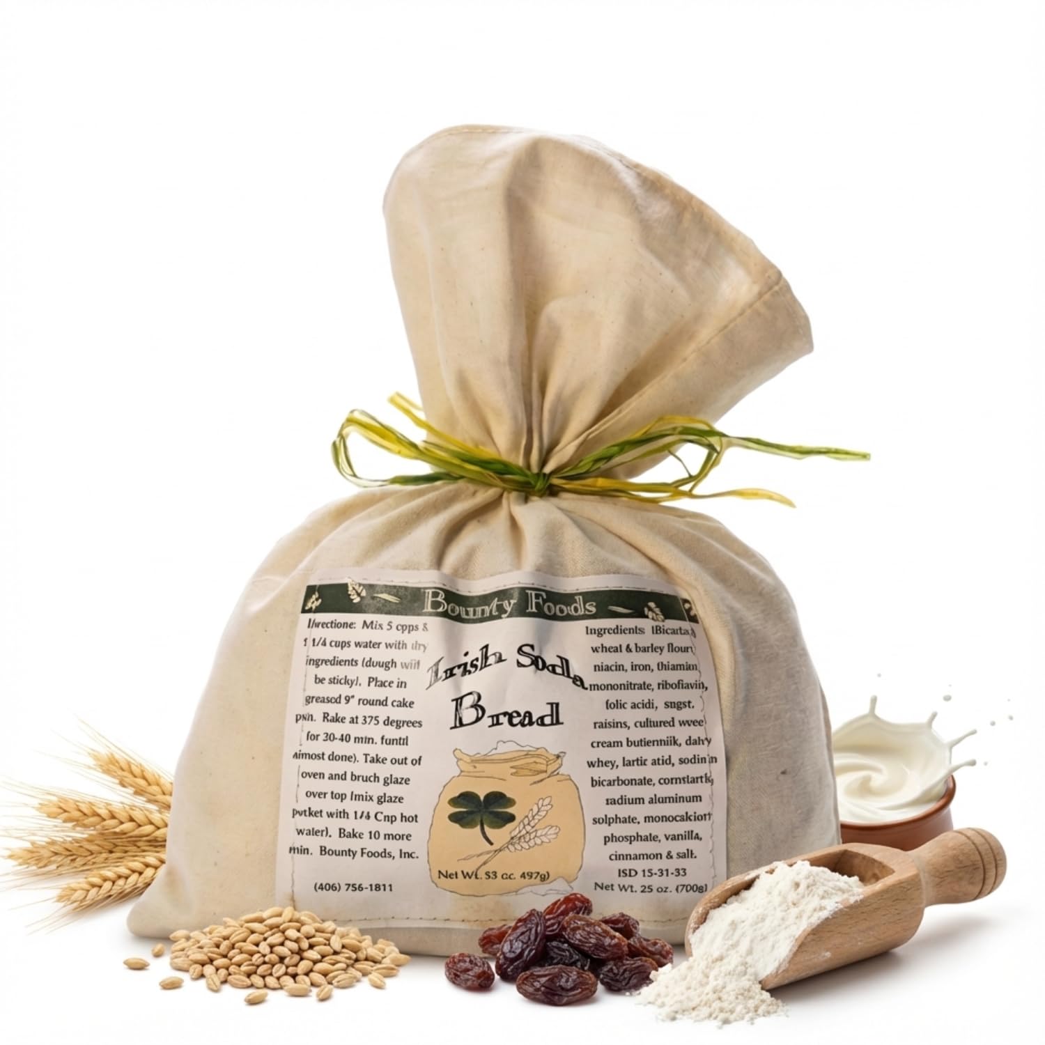 Bounty Foods Irish Soda Bread Mix 23 oz - Handcrafted in Montana, Traditional Recipe, Rustic Artisan Quick Bread Kit in Western-Style Bag, Great