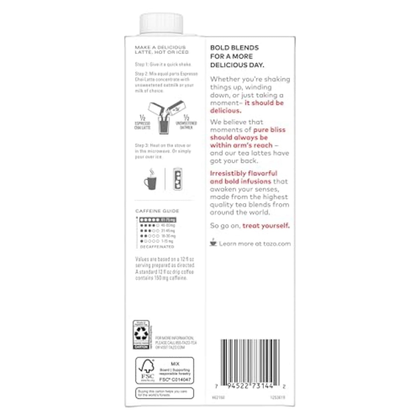 TAZO Espresso Chai Latte, Black Tea Concentrate, Easy to Serve Espresso Chai Tea for Everyday Cafe Style Lattes, Hot or Iced Coffee-like experience