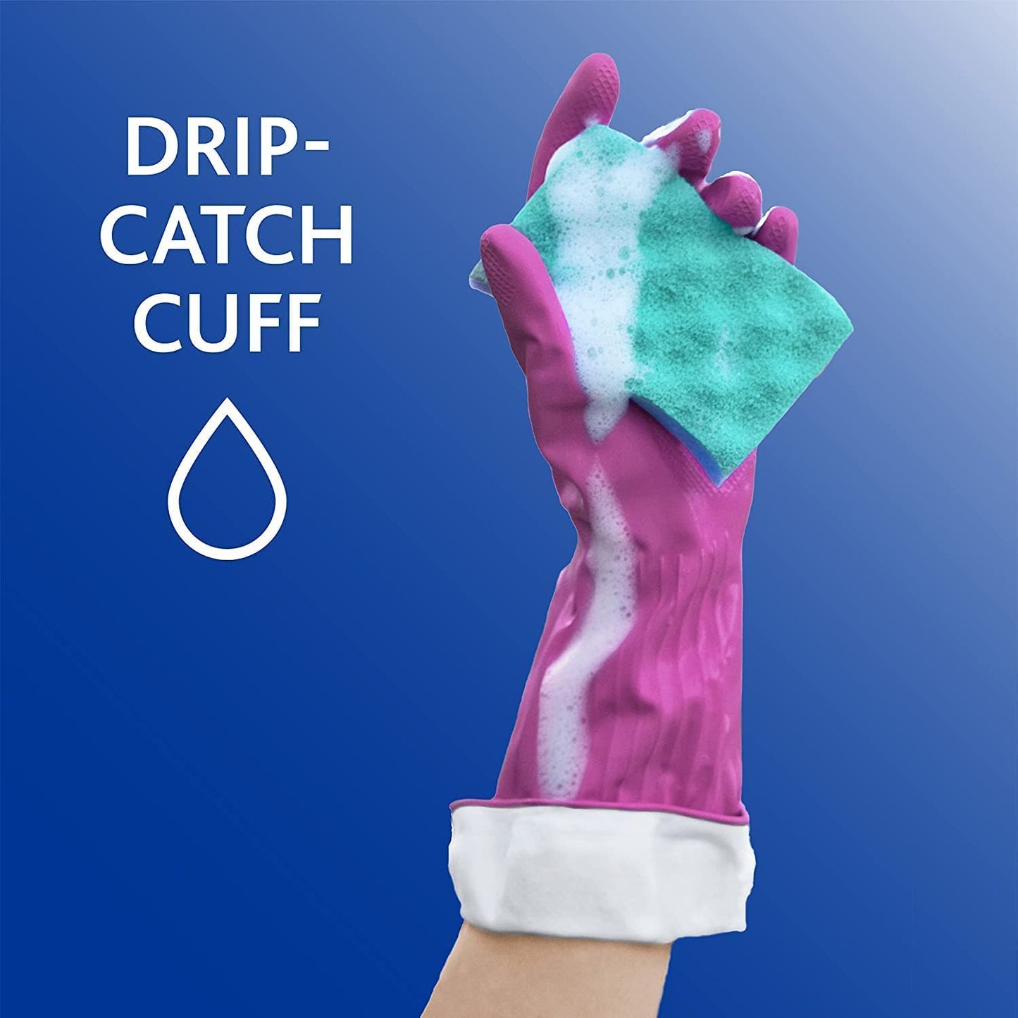 PLAYTEX Living Drip-Catch Cuff Reusable Rubber Gloves for Household Cleaning - Medium Size, 3-Pack