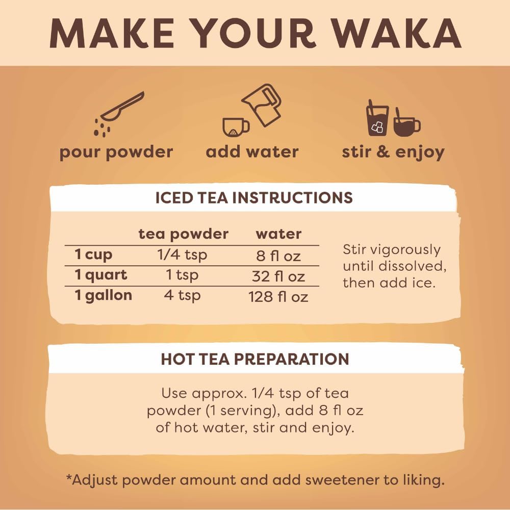 Waka Instant Black Tea Mix Pouch, Decaffeinated - 100% Tea Leaves, No Additives, Unsweetened Tea Powder for 50 Quarts or 200 Cups - Easy Quick Hot