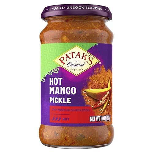 Patak’s Hot Mango Pickle - Authentic Indian Relish w/Mango Chunks, Mustard Seeds & Aromatic Spices - Perfect for Sandwiches, Salads & Cold Meats