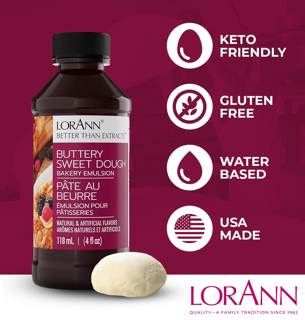 Lorann Oils Buttery Sweet Dough Bakery Emulsion: Authentic Sweet Dough Taste, Ideal for Amplifying Sweet Bready Notes in Baked Goods, Gluten-Free