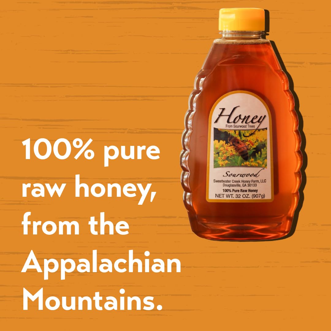 Sourwood Honey - 100% Pure, Raw, & Unfiltered - 32 oz - Sweetwater Creek Honey Farm - Made From Our Beehives, 100% U.S. Honey - Sweet Creamed Caramel Flavor, Natural Sweetener & Sugar Replacement