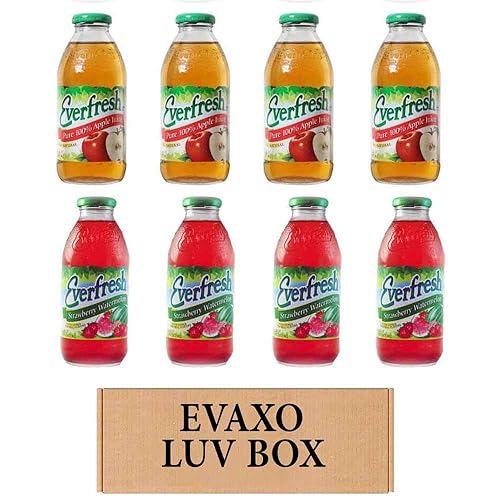 LUV BOX- variety Everfresh Juice 16 oz. pack of 8, Everfresh 100% Apple Juice, Everfresh 100% Juice - Strawberry Watermelo. by evaxo