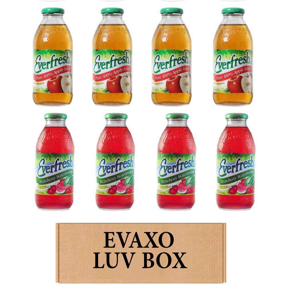 LUV BOX- variety Everfresh Juice 16 oz. pack of 8, Everfresh 100% Apple Juice, Everfresh 100% Juice - Strawberry Watermelo. by evaxo