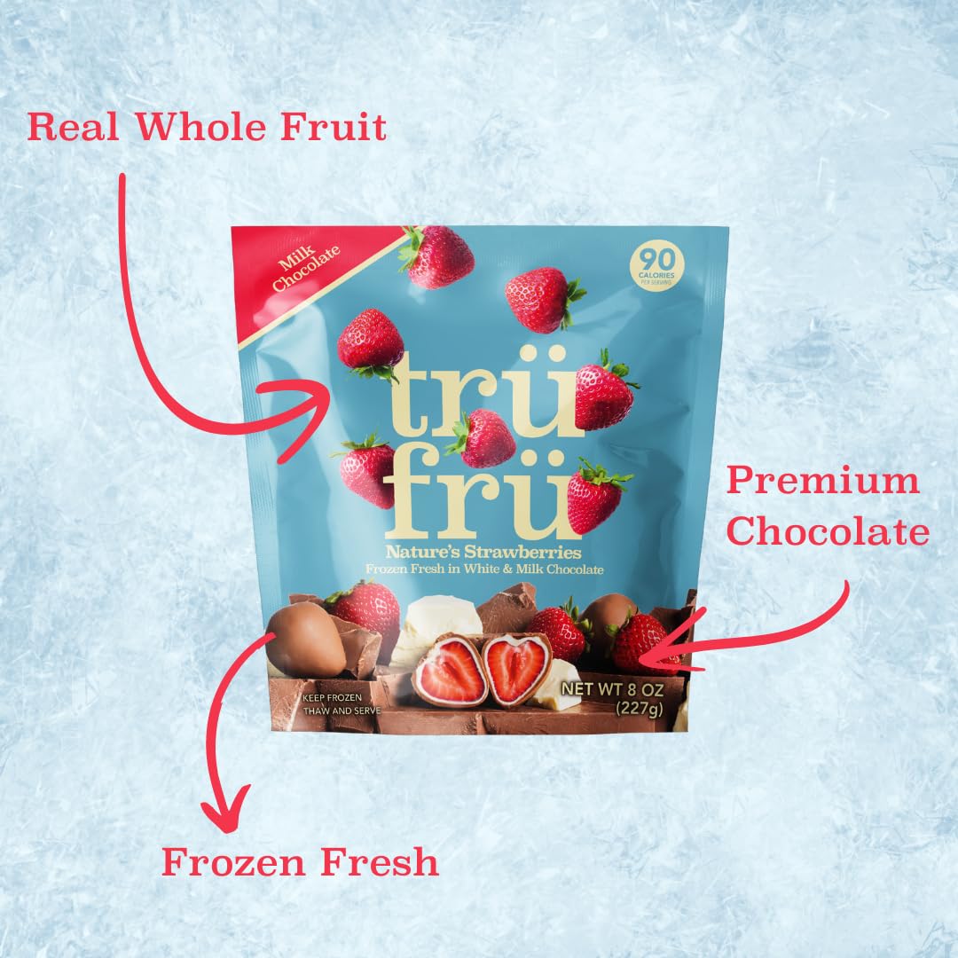 Tru Fru, Frozen Strawberries White And Milk Chocolate, 8 Ounce