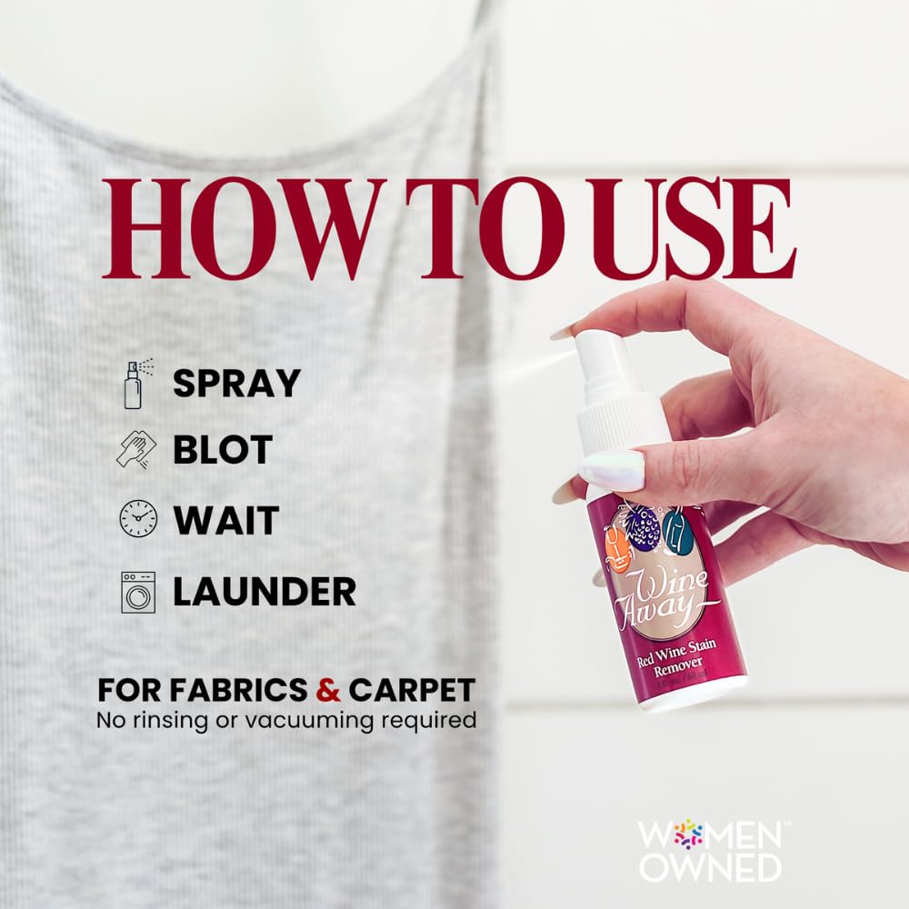 Wine Away Red Wine Stain Remover, 2oz with Header Card - Perfect Fabric, Upholstery and Carpet Cleaner Spray Solution - Effectively Removes Blood