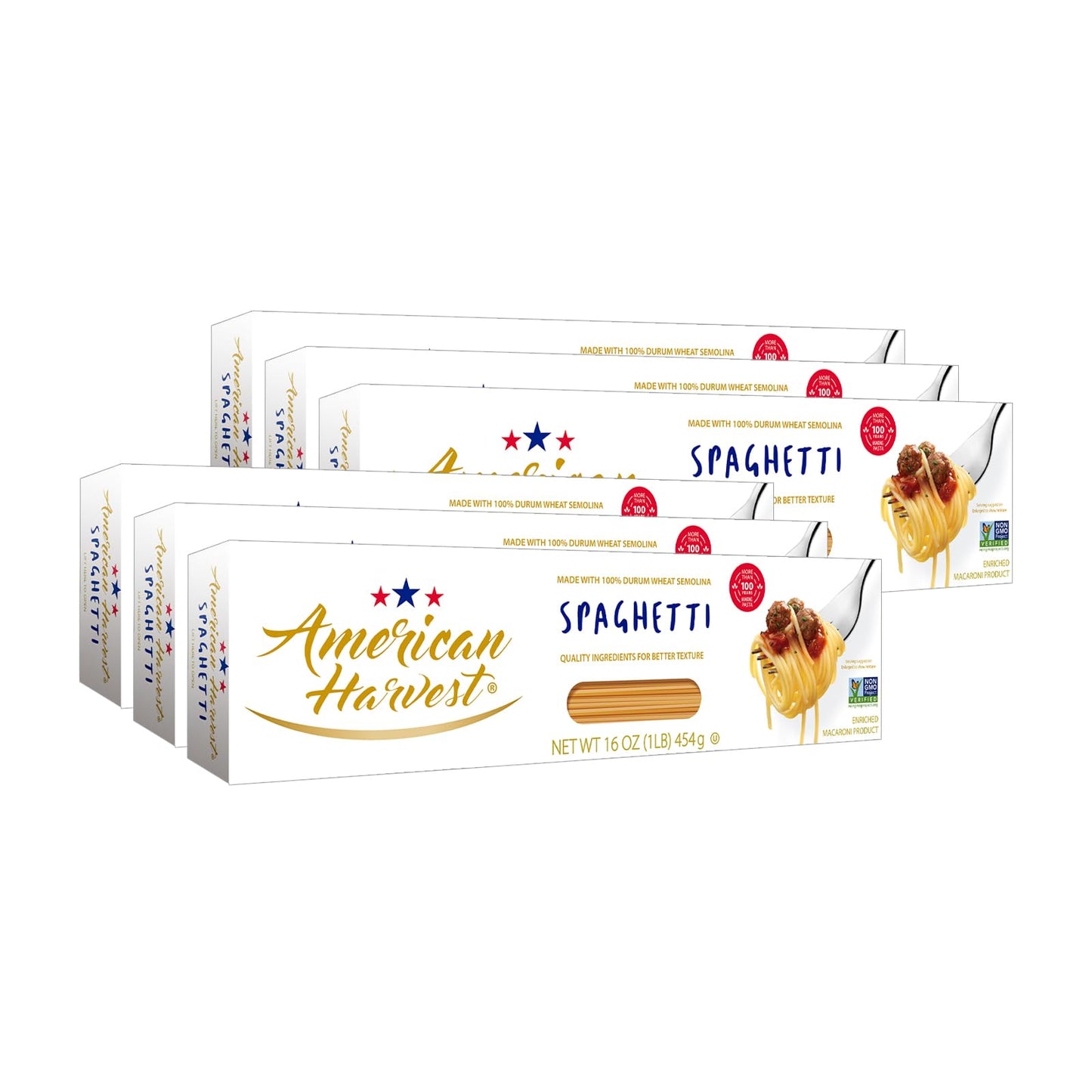 AMERICAN HARVEST, Spaghetti Pasta, Enriched with Vitamins, 16 oz (20 Pack) | Made in America, Non-GMO Semolina, Classic Al Dente Texture | 100 Years