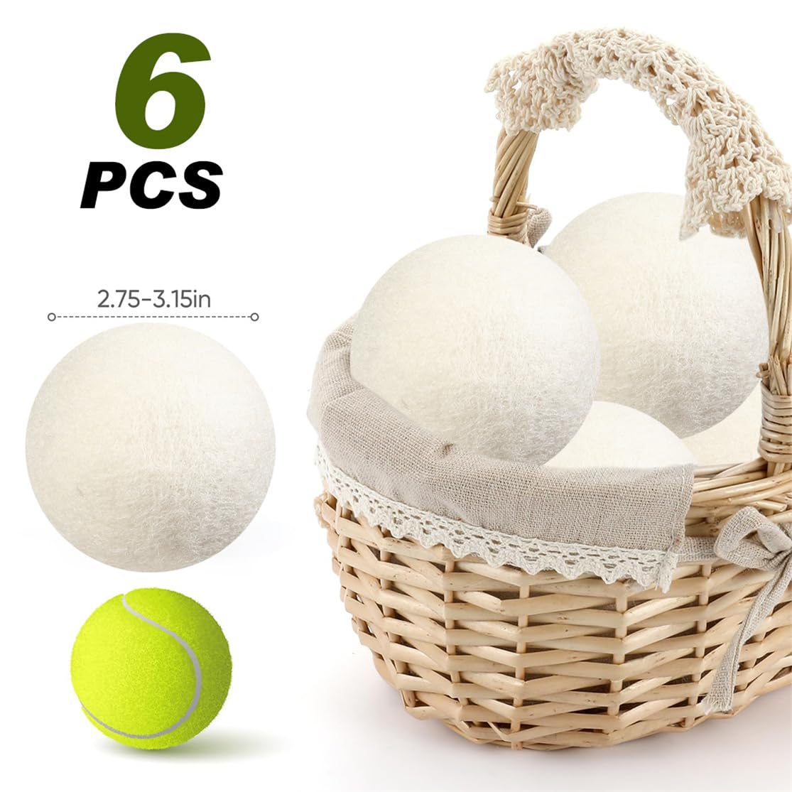 Wool Dryer Balls Reusable Laundry Dryer Balls Natural Fabric Softener Dryer Sheets Replacement for Reducing Clothing Static and Wrinkles, Set of 6PCS