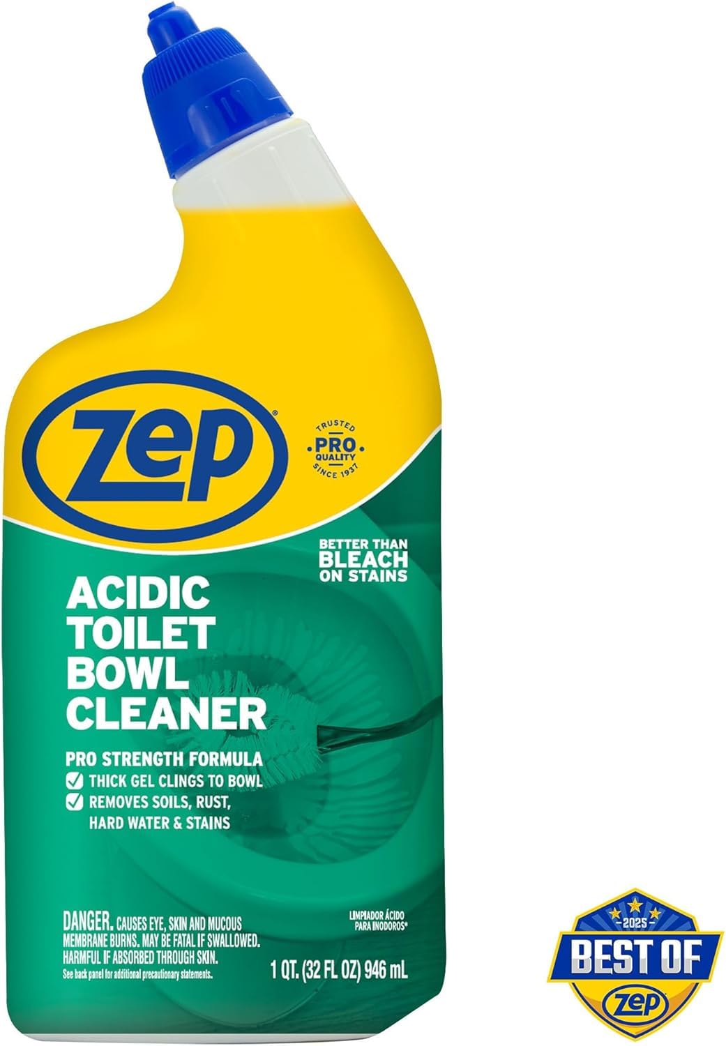 Zep Acidic Toilet Bowl Cleaner - 32 oz (Case of 4) - ZUATBC324 - Experience the Ultimate Cleaning Power with Our 2x Thicker Clinging Formula, Designed