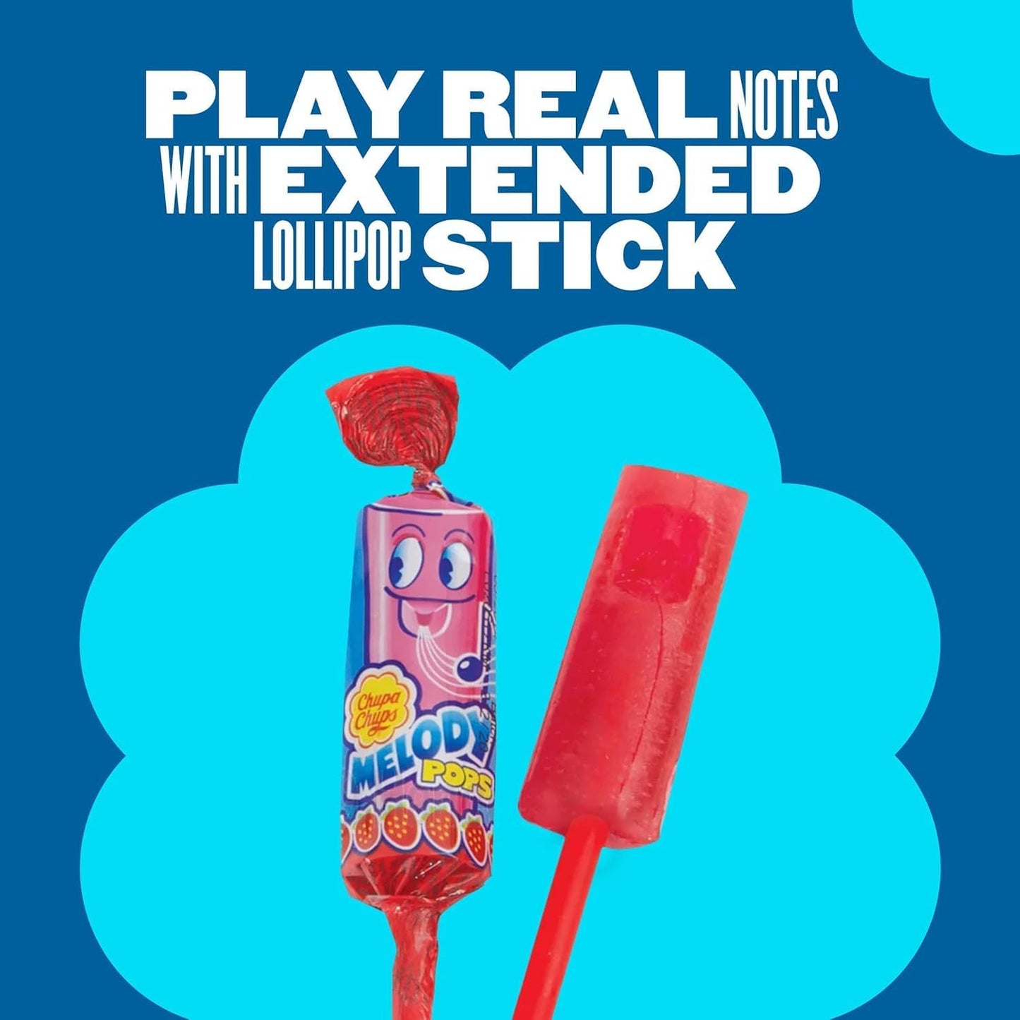 Chupa Chups Melody Pop, Blue Raspberry Flavor, Easter Candy, Easter Basket Essentials Stuffers for Kids and Adults, Whistle Individually Wrapped, 5