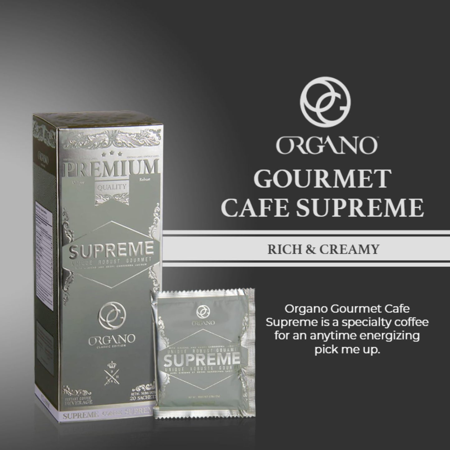4 Boxes ORGANO Café Supreme, 100% Ganoderma Lucidum with Ginseng (80 Sachets)