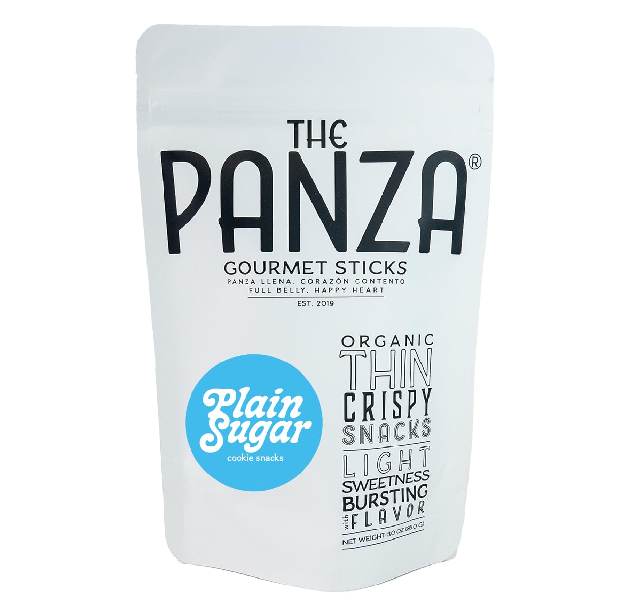 The Panza Sugar Plain Gourmet Cookie Snack Thin & Crispy | Organic, Non-GMO, 100% Natural Ingredients | Signature Pouch 3.0 oz