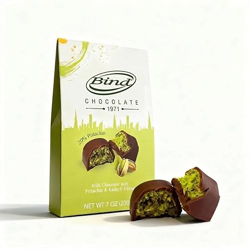 Bind Authentic Dubai Chocolate Bites - Premium Milk Chocolate with 20% Pistachio & Crispy Kadayif Kunafa Filling - Gourmet Middle Eastern Treat, 7 oz