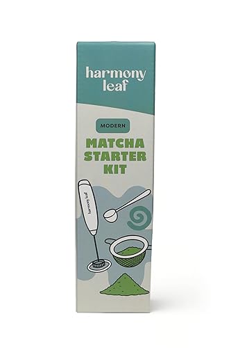 Harmony Leaf Modern Matcha Starter Kit, 3 Piece Set with Stainless Steel Sifter, One Half Teaspoon Scoop and Electric Milk Frother