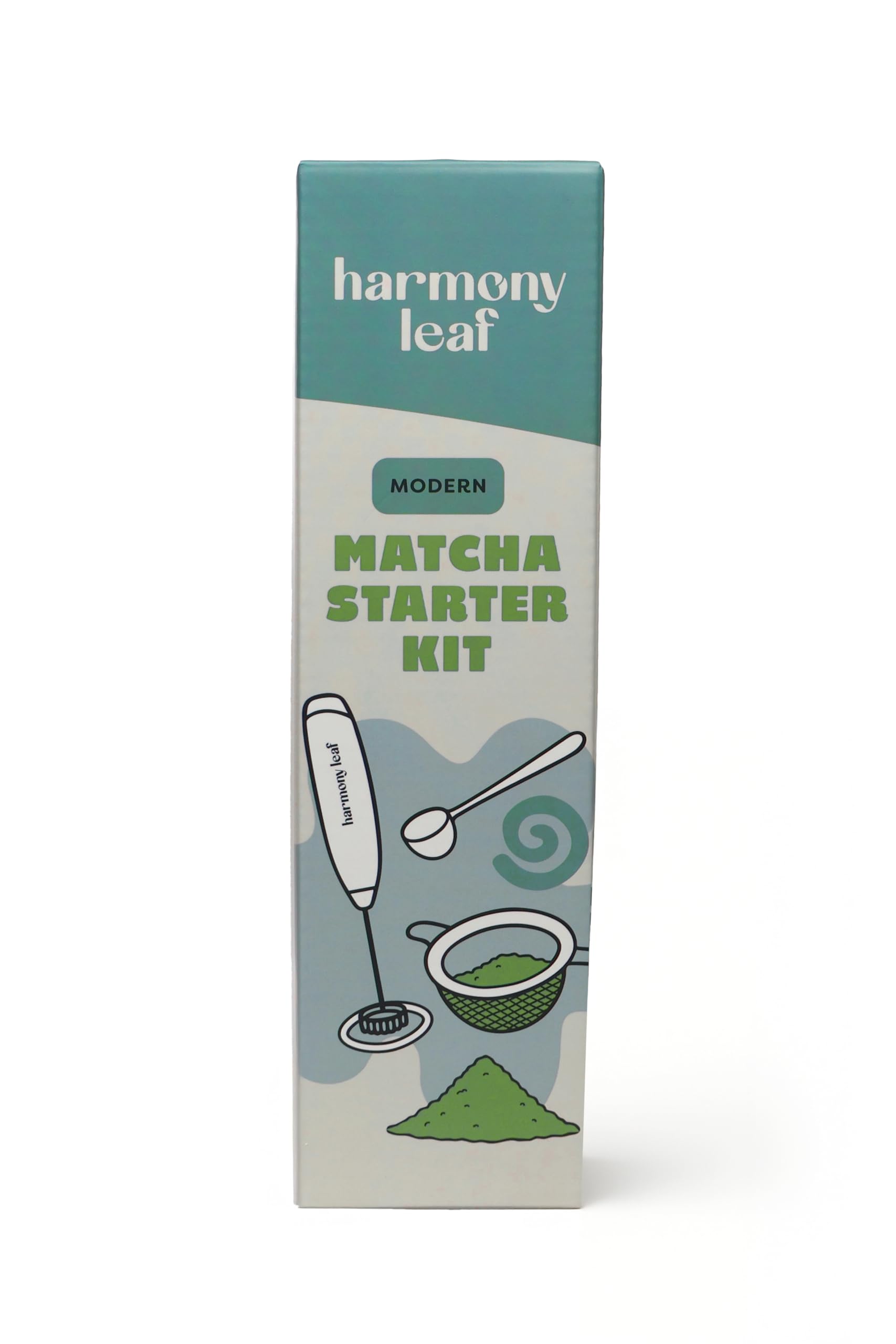 Harmony Leaf Modern Matcha Starter Kit, 3 Piece Set with Stainless Steel Sifter, One Half Teaspoon Scoop and Electric Milk Frother