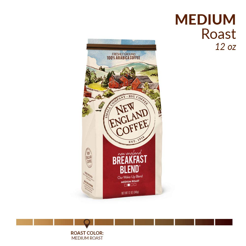 New England Coffee Breakfast Blend Medium Roast Ground Coffee, 12oz Bag (Pack of 1)