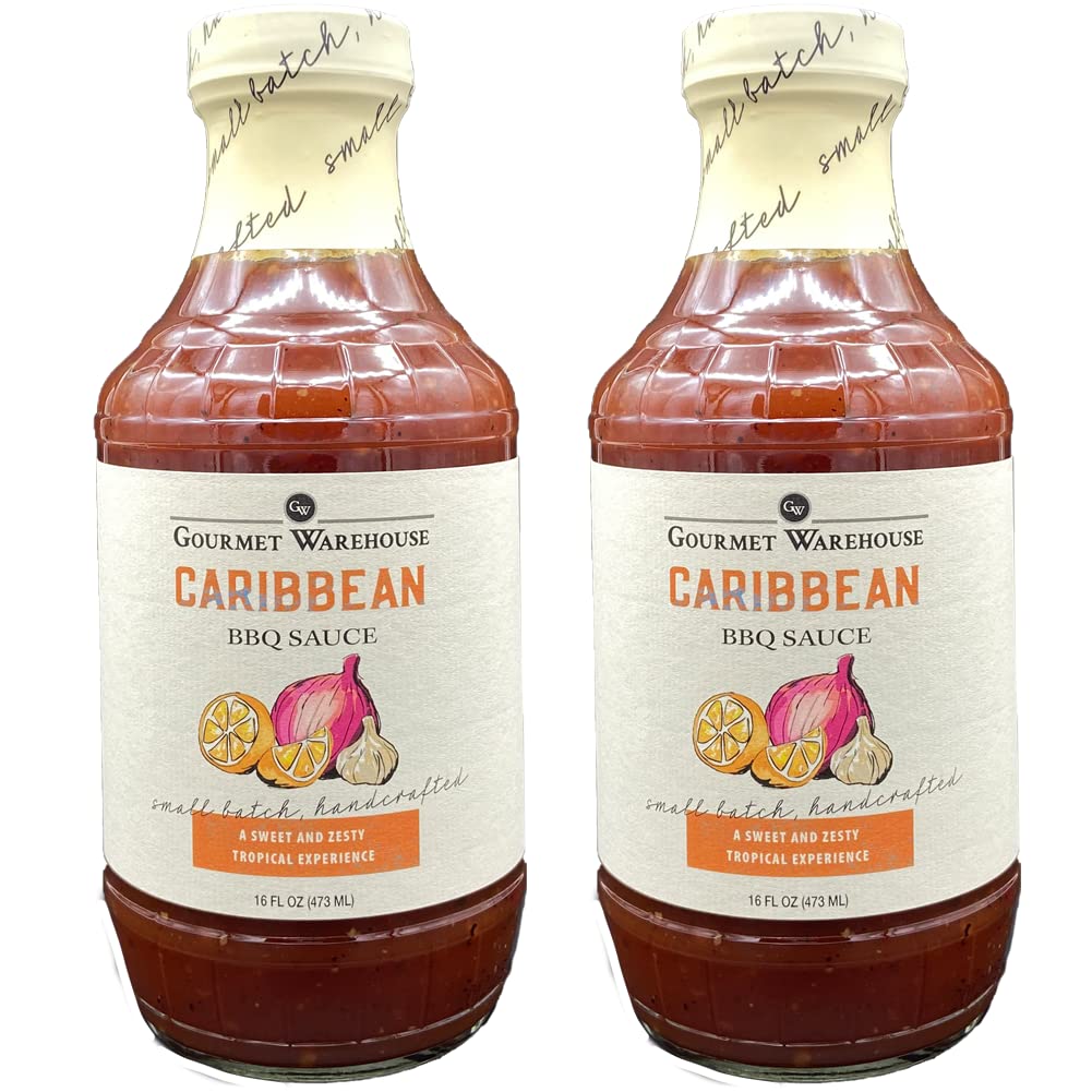 Gourmet Warehouse Caribbean BBQ Sauce, Caribbean Style Barbecue Sauces Handcrafted In Small Batches Gluten-Free, HFCS-Free, Delicious Sauce 16 Ounces