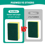 PuoWeo 24-Pack Heavy Duty Scrub Sponges, Non-Scratch Kitchen Sponge with Durable Scouring Pad, Dual-Sided Cleaning Sponge for Dishes, Pots, Pans