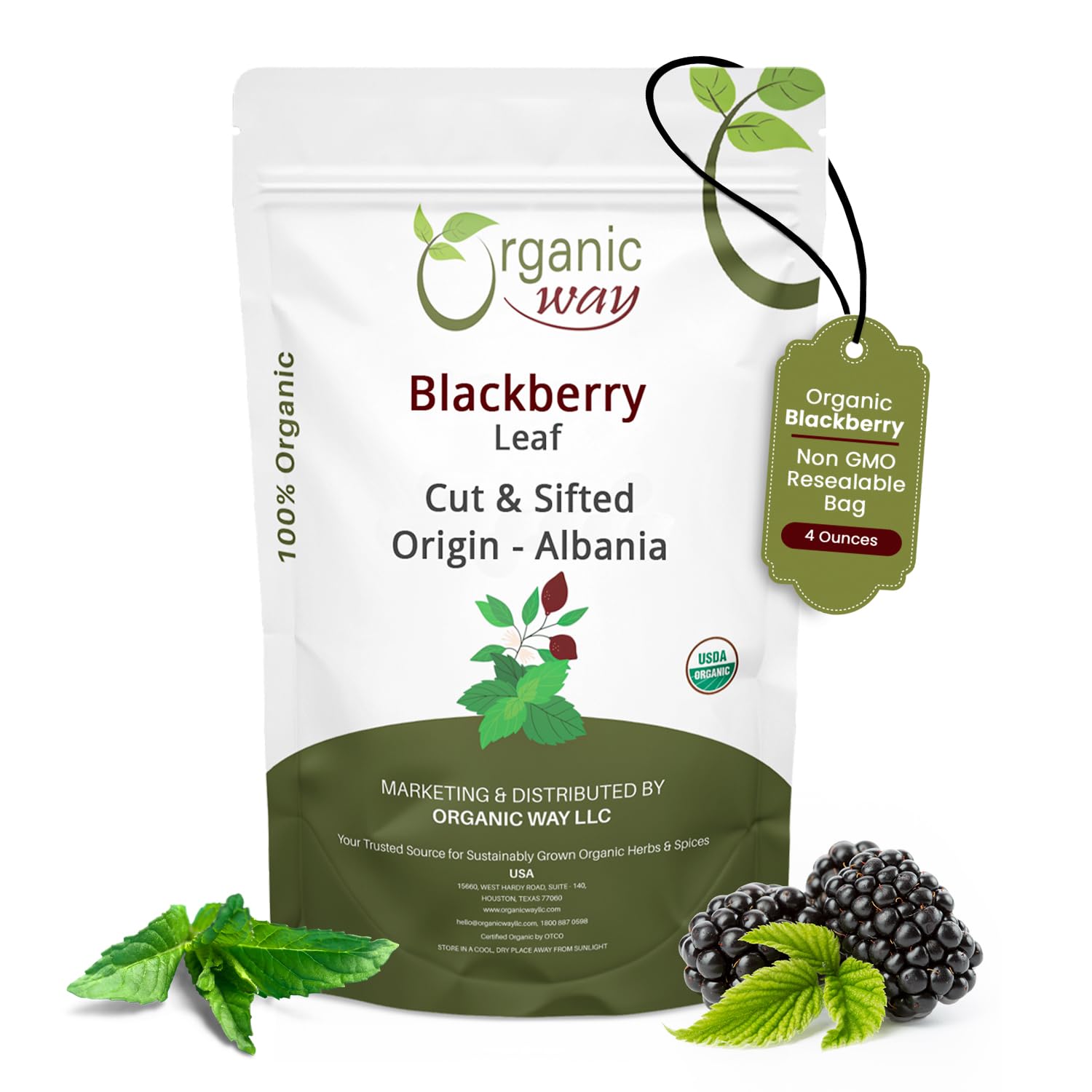 Organic Way Blackberry Leaf (Rubus fruticosus) Cut & Sifted - Herbal Tea | European Wild-Harvest | Organic & Kosher Certified | Non GMO & Gluten Free