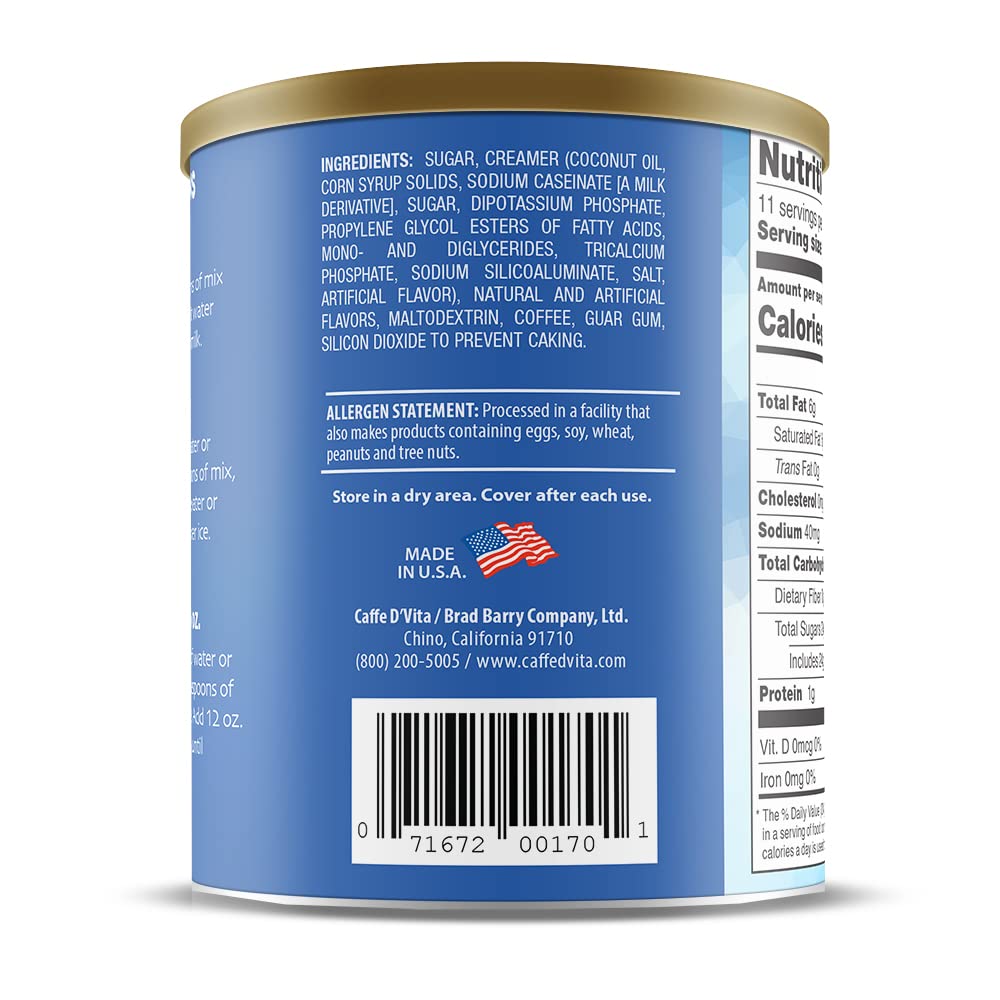 Caffe D'Vita Vanilla Macchiato - 100% Arabica Coffee Latte Mix, Instant Cappuccino Mix, Gluten Free, No Cholesterol, No Hydrogenated Oils, No Trans