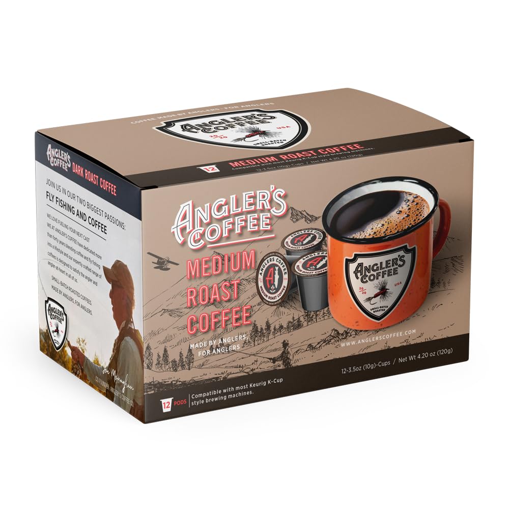 Angler's Coffee, Single Serve Artisan Blend Medium Roast, 12 Coffee Pods, Compatible with K Cup Brewers