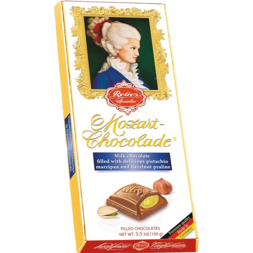 Reber Constance Milk Chocolate Bar - Pistachio Marzipan & Hazelnut Praline Filled - Smooth Melting European Gourmet Chocolate - Premium Kosher
