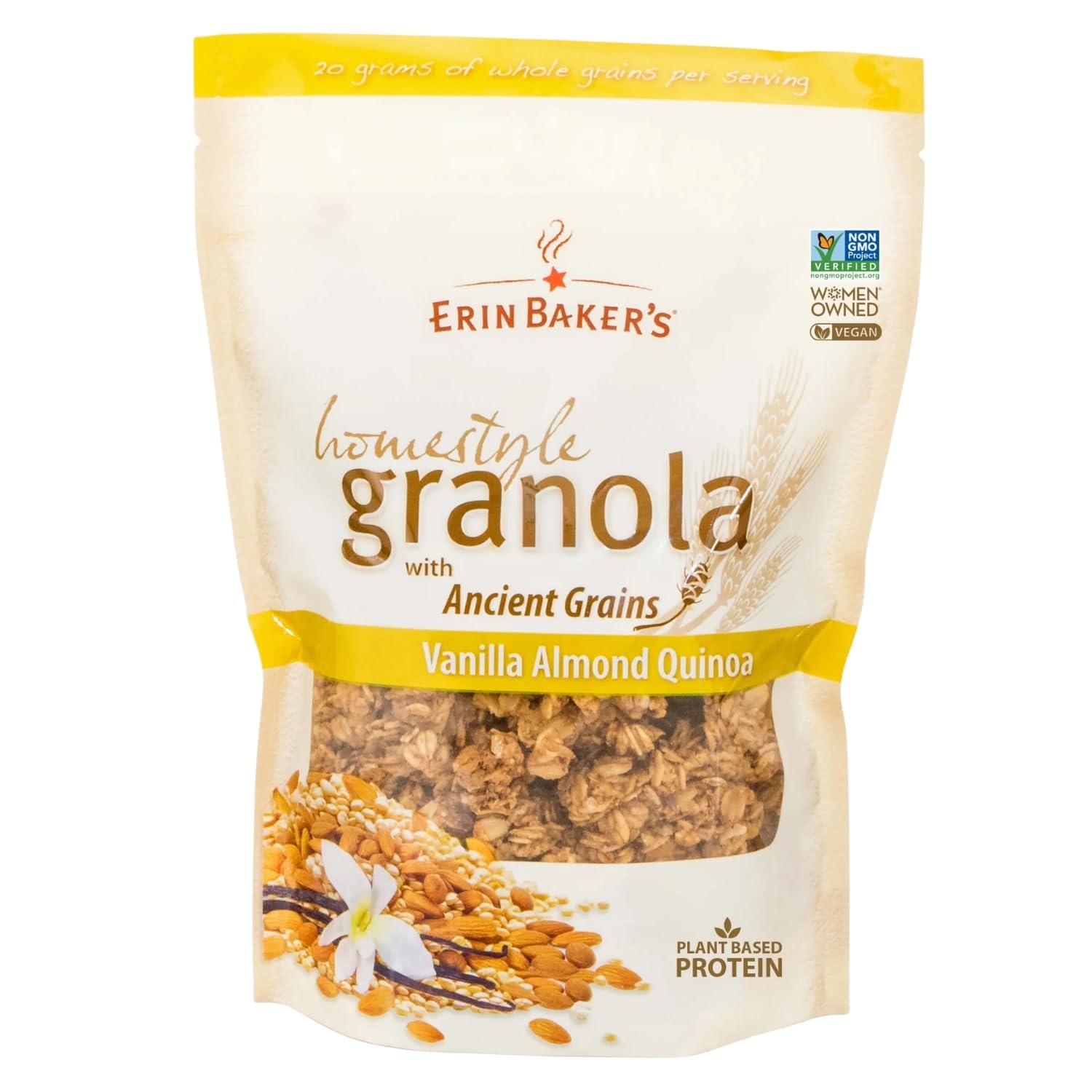 Erin Baker’s Homestyle Vanilla Almond Quinoa Granola with Ancient Grains - Made from Natural Ingredients, Crunchy, Versatile Snack or Cereal - Vegan