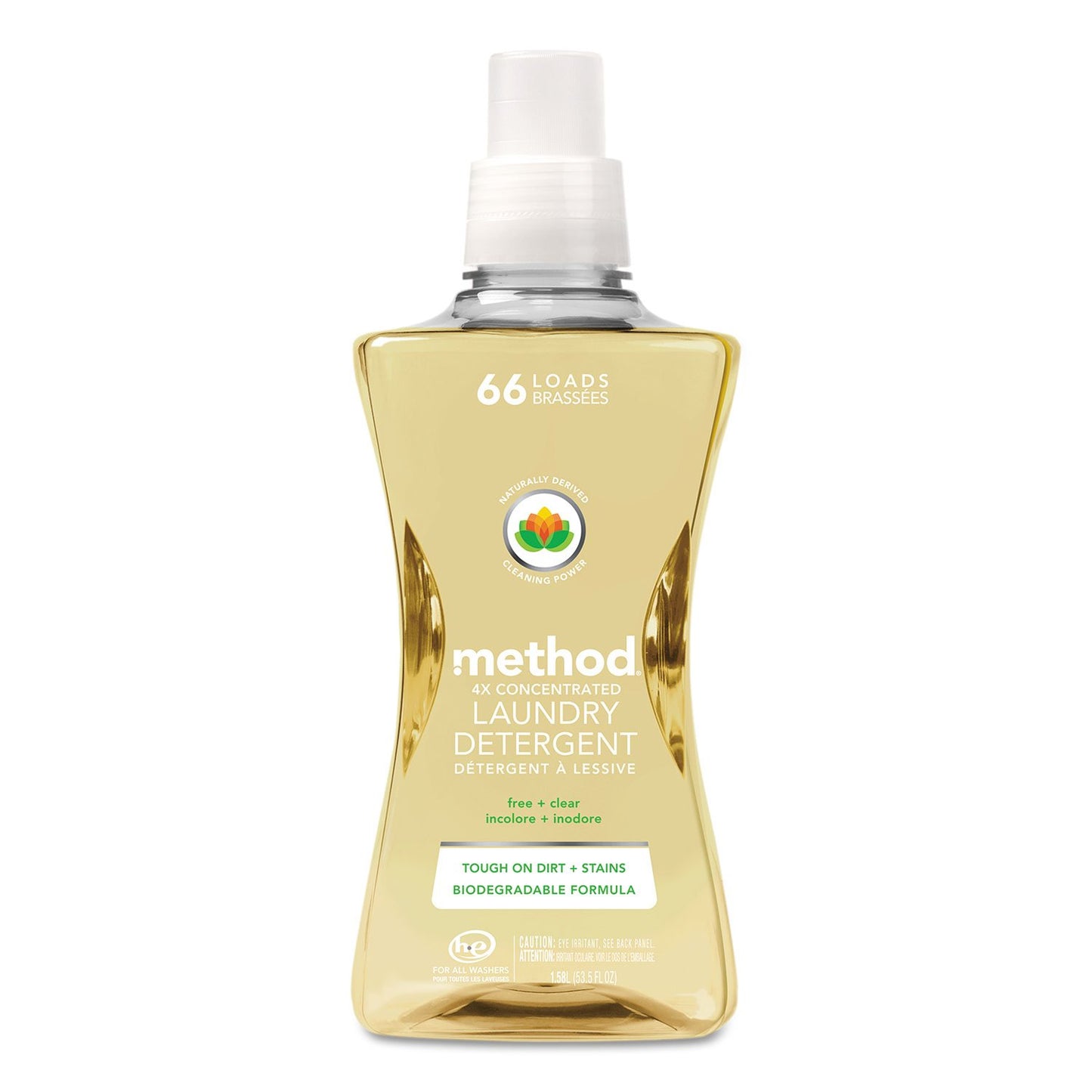 Method 01491 4X Concentrated Laundry Detergent Free & Clear 53.5 oz Bottle 4/Carton