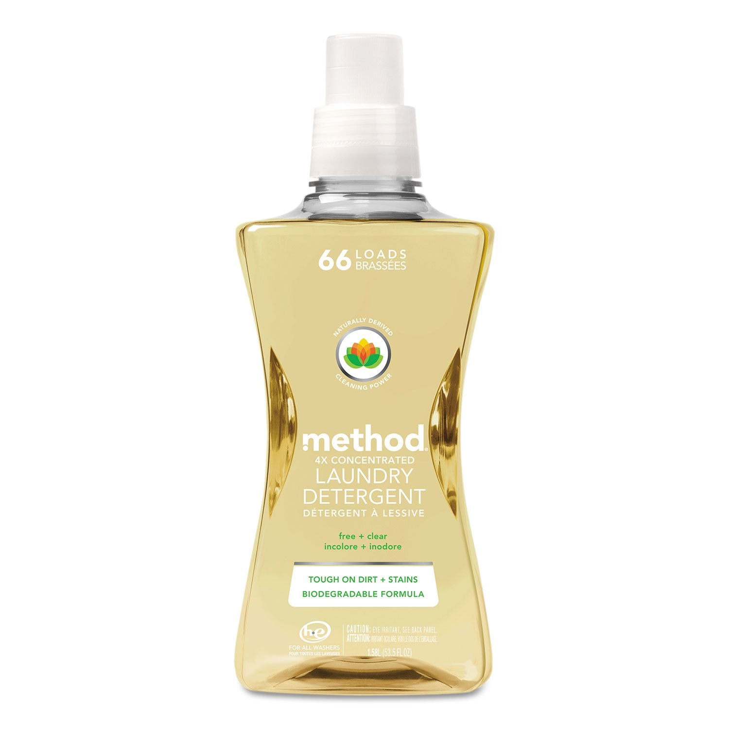 Method 01491 4X Concentrated Laundry Detergent Free & Clear 53.5 oz Bottle 4/Carton
