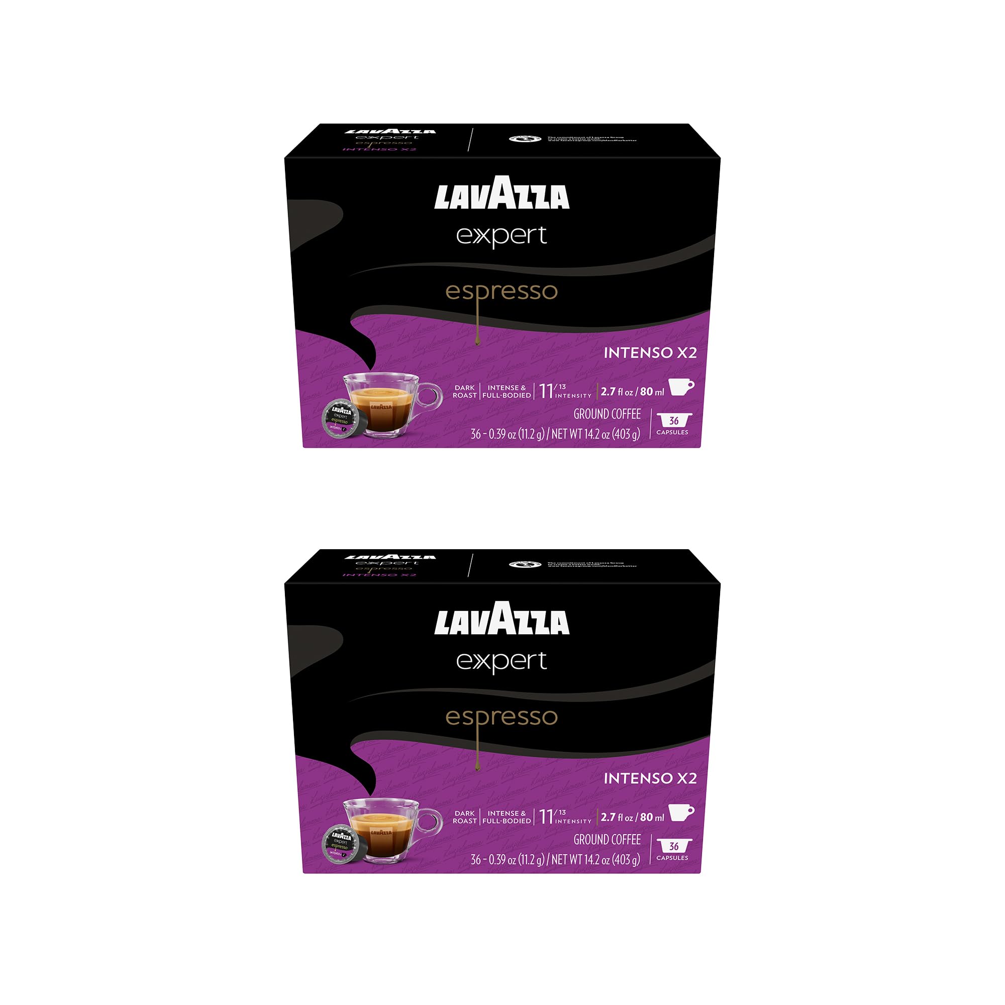 Lavazza Expert Espresso Intenso Double Shot Capsules, Dark Roast, Arabica and Robusta Blend, Compatible with Lavazza Classy Machines (72 Capsules)