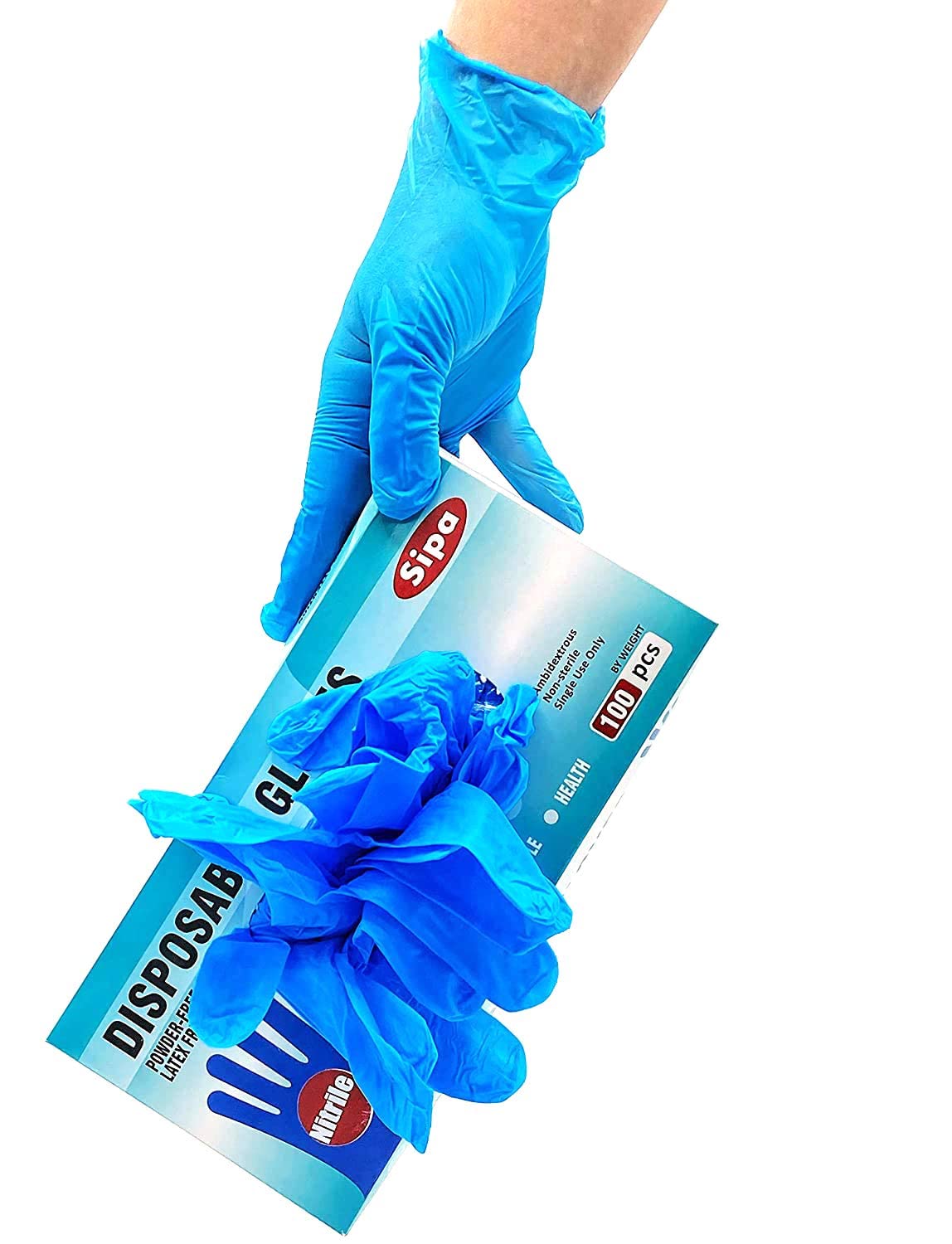 SIPA Nitrile Disposable Gloves 2.8 Mil,Pack of 100, Latex Free, Powder Free (Large)