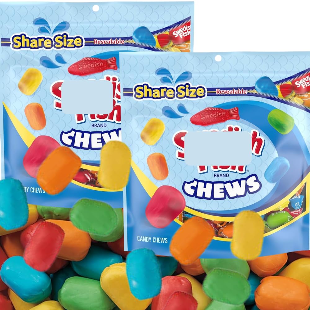 Candykrave Swidish Fish Chews Soft & Chewy Candy - 1lb - Individually Wrapped Sweet Candy Pack- Delicious Gummy Candy for Halloween, Pinata Stuffers