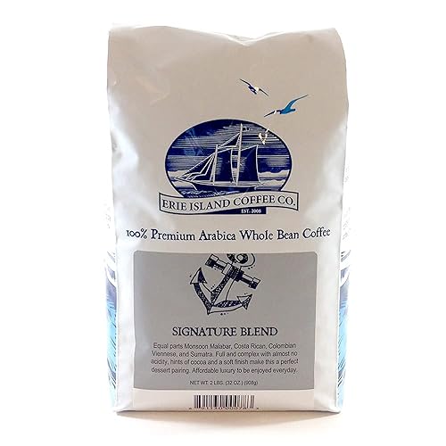 Erie Island Coffee, Whole Bean Signature Blend, Medium Roast, 2 LB. Bag, Flavorful Blend of Monsoon Malabar, Costa Rican, Columbian, Viennese