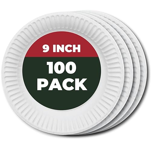 A1-Homes 9 Inch Paper Plates Uncoated 100 Count, Disposable White Paper Plates, For Everyday Breakfast, Lunch, Dinner, & Events