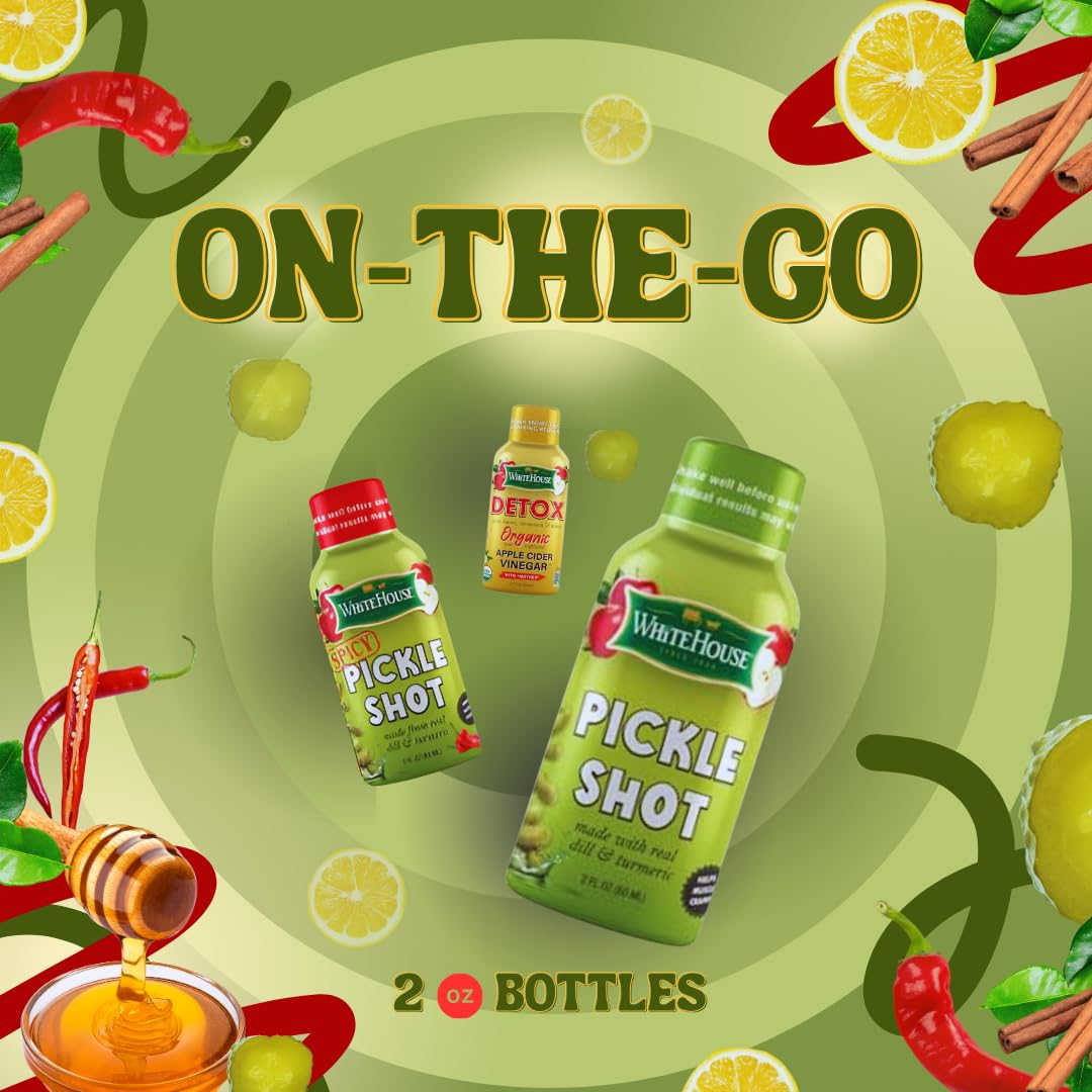White House Pickle Shots, With Real Dill and Turmeric, Juice Hydrates and Helps Stop Muscle Cramps, On the Go (2 Fl Oz (Pack of 6), Dill Pickle)