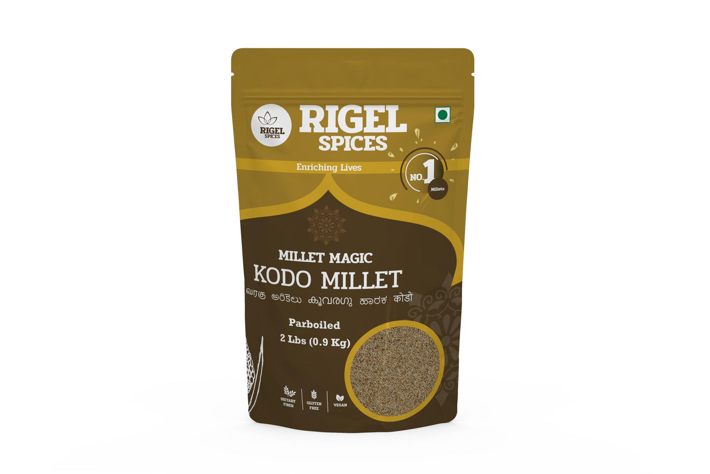 Rigel Spices Kodo Millet | 2lbs resealable pack | Varagu | Non GMO | Gluten Free | Rich in fiber