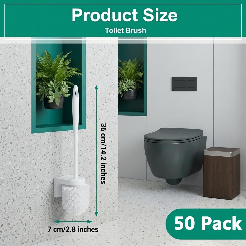 Enjamyo 50 Pcs Toilet Brushes, 14.2 Inch Long Plastic Handled Cleaning Scrubber, Heavy Duty Toilets Scrubber Brush, Toilet Bowl Brush for Bathroom