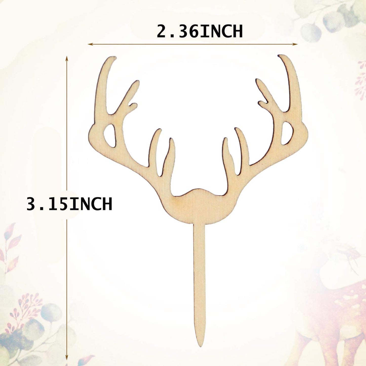 AUMIO Deer Cupcake Toppers Wooden Baby Shower Woodland Antler Cake Picks Party Decorations Wedding Hunting Boho Rustic Country Birthday Party Supplies
