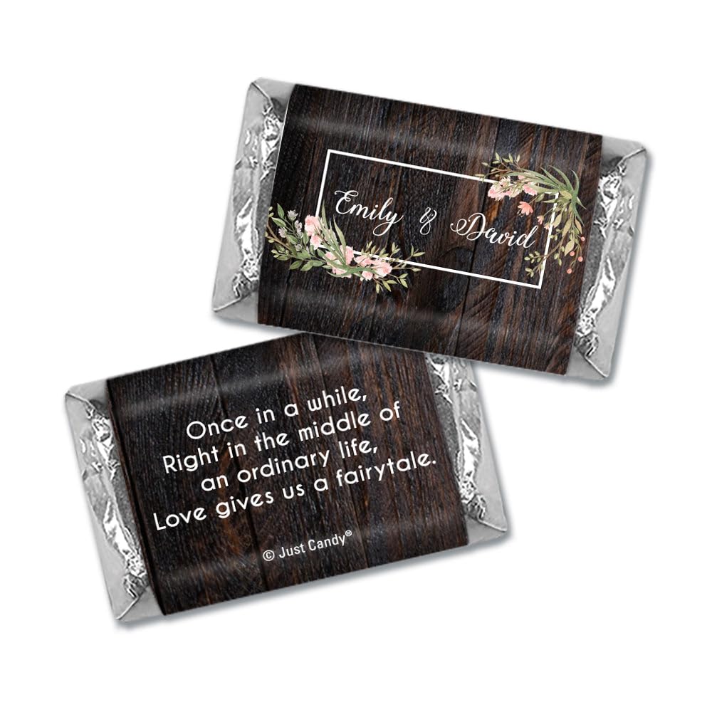 100ct Personalized Wedding Favors for Guests Wrappers for Miniatures Candy, Rustic Wedding Candy (100 Wrappers) - DIY