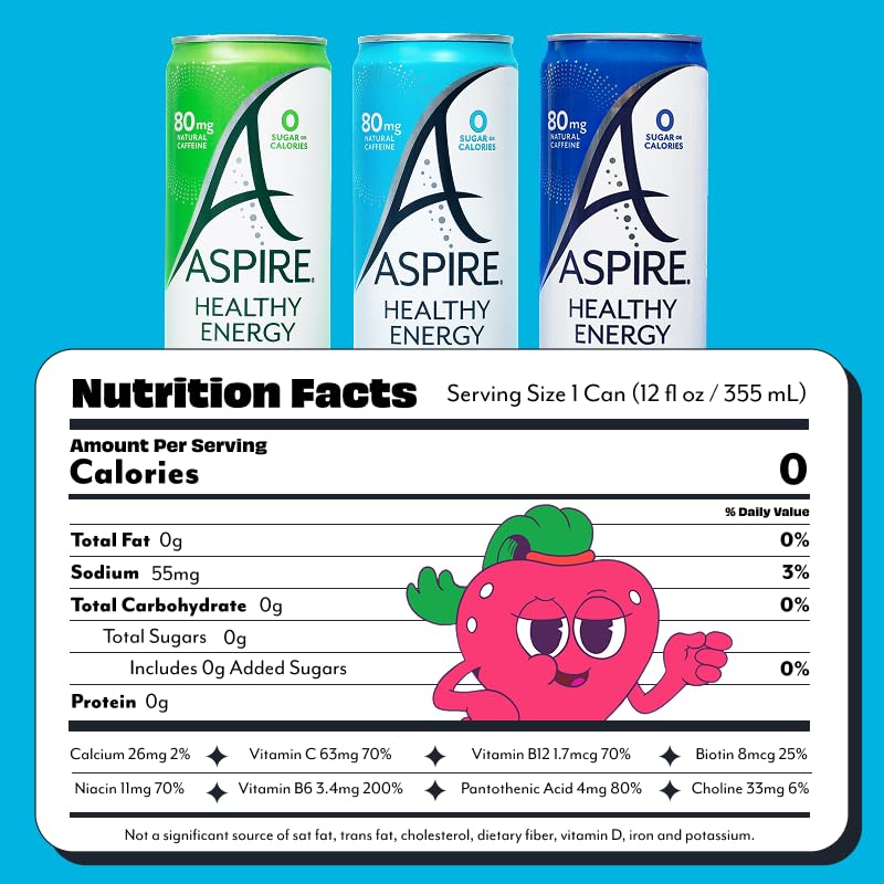 ASPIRE® The Fan Favorite Assortment Pack, Healthy Energy Drink 80mg Natural Caffeine, Zero Sugar No Carbs Keto Friendly, 12 Pack Green Tea Sugar Free