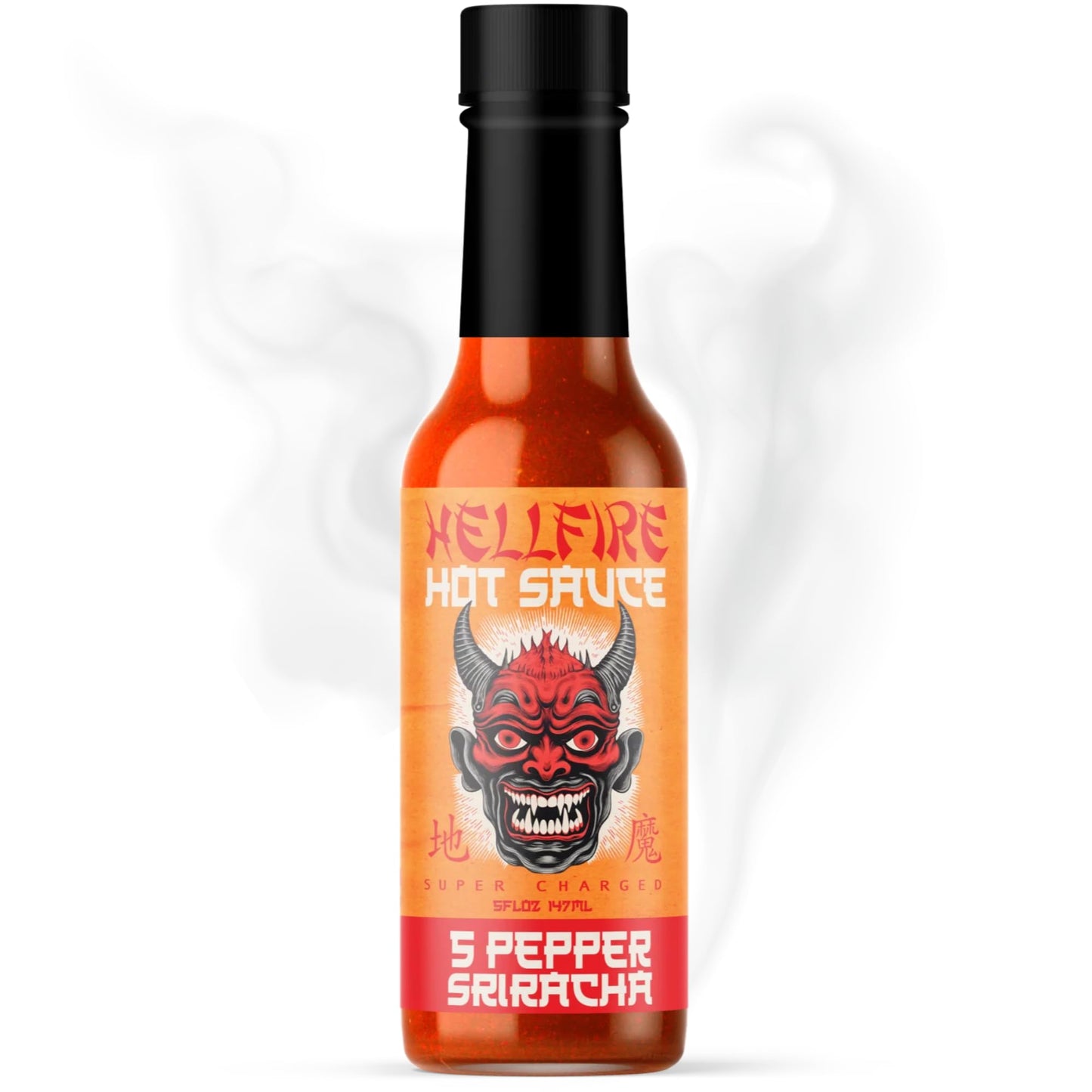 Hellfire 5-Pepper Sriracha Hot Sauce - Garlic-Forward, Smoky & Complex Flavor with Jalapeño, Cayenne, Habanero, Ghost Pepper & Carolina Reaper - 5oz