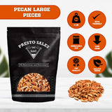 Presto Sales Pecan Large Pieces 16 oz | Raw, Unsalted, Natural | Non-GMO, Keto/Paleo, Vegan | Resealable 1 lb Bag