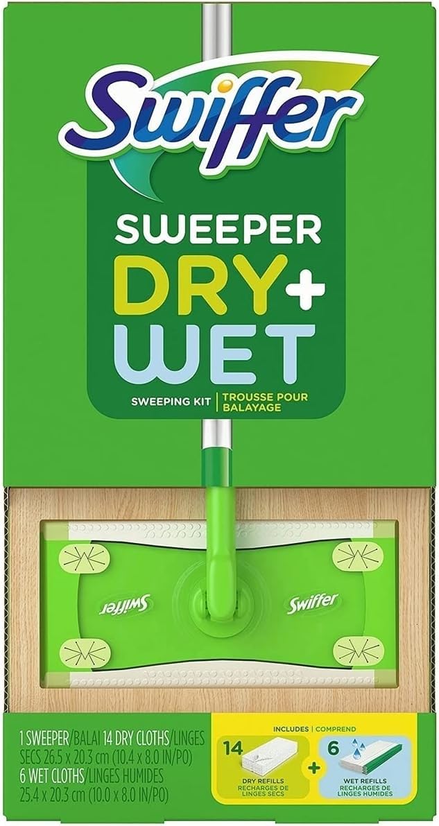 Swiffer Sweeper Dry + Wet sweeping Kit (1 Sweeper, 14 Dry Cloths, 6 Wet Cloths)