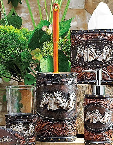 BLACK FOREST DECOR Horse Tooled Leather Toilet Brush, Includes Plastic Brush, 4 1/2" Dia. x 14" H