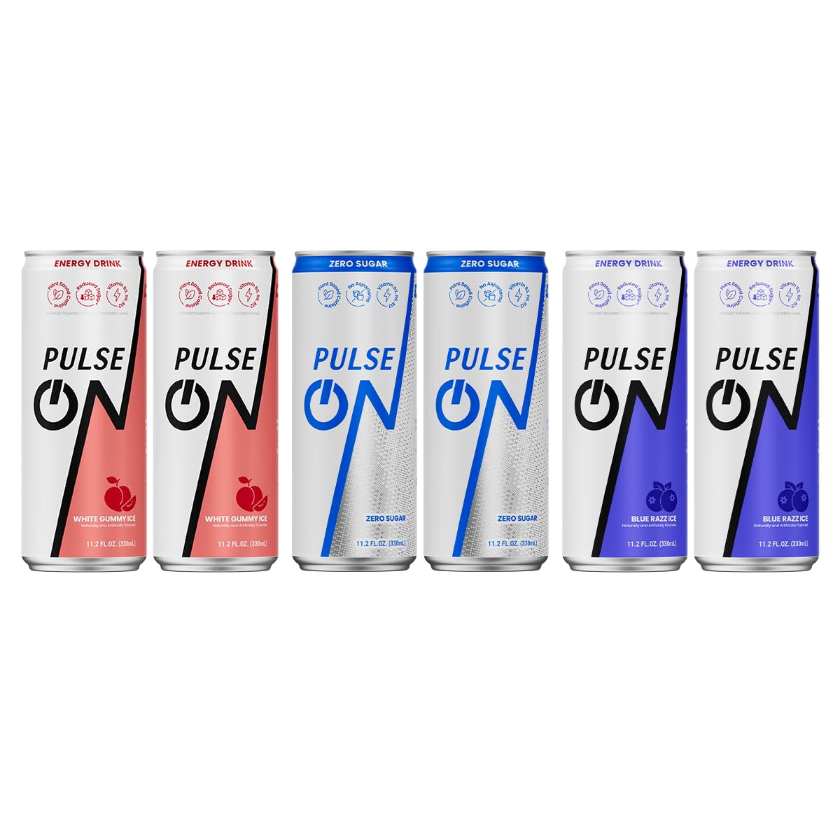 PulseOn Energy Drink- 200mg Natural Caffeine, Taurine and Vitamin B (6 Pack, Mix Flavor)